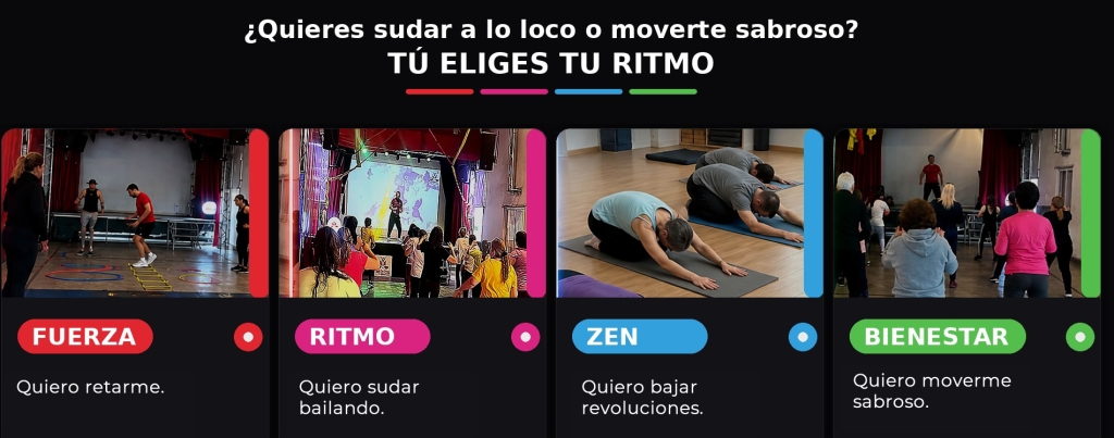 Opciones de movimiento en Body Zen Fitness Lindavista: Fuerza, Ritmo, Zen y Bienestar