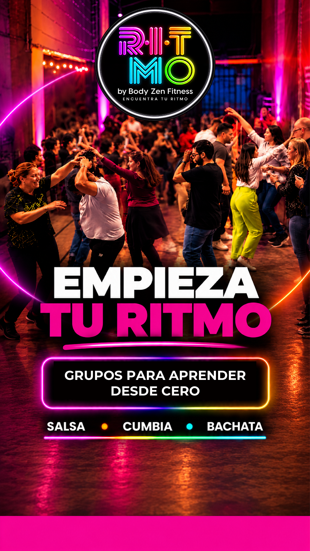 Curso de baile social RITMO by Body Zen Fitness, con clases de salsa y bachata desde cero en Lindavista, CDMX.